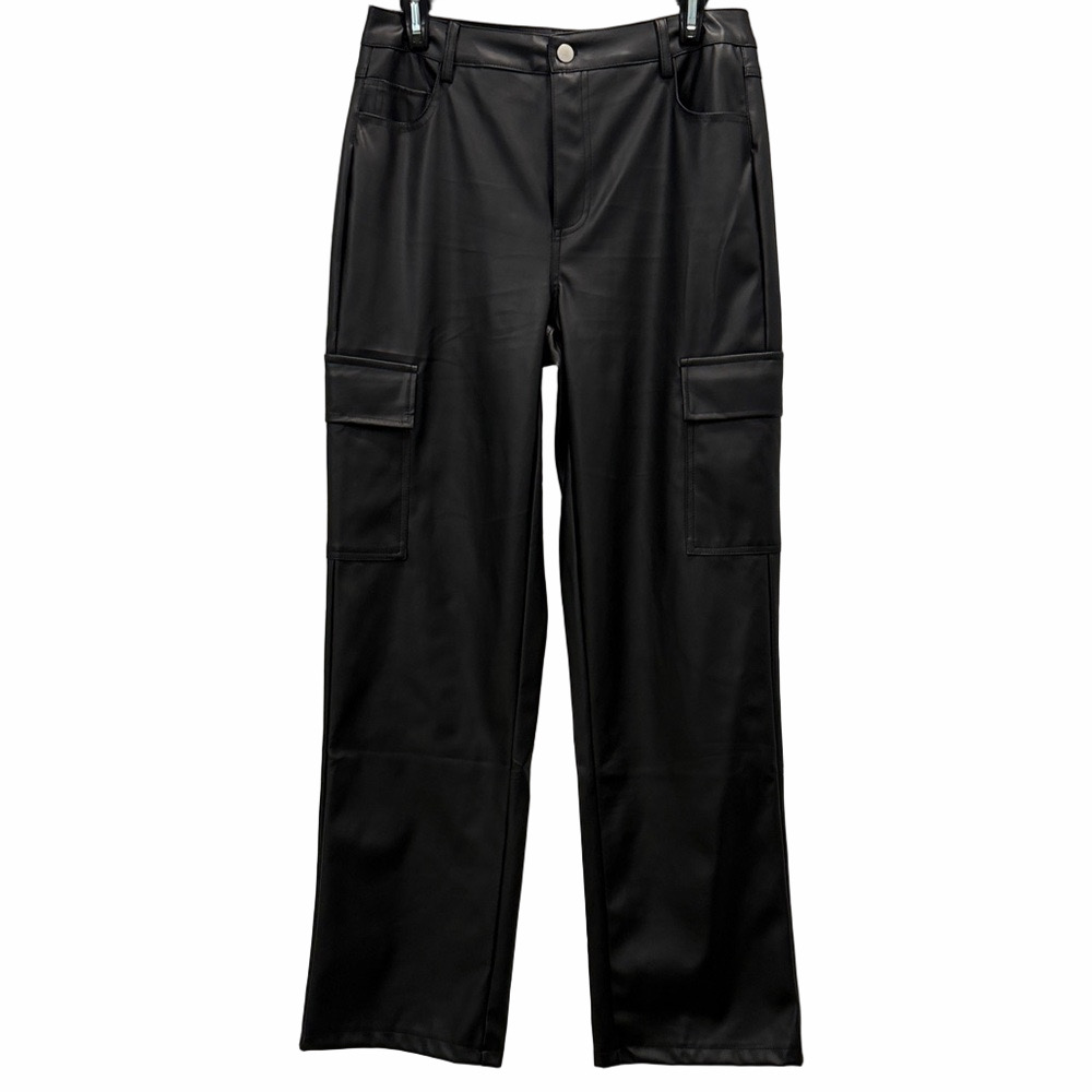 Stylish Black Faux Leather Cargo Pants